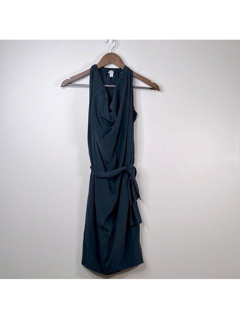 Tristan Black Silk Grecian Goddess Belted Dress XS